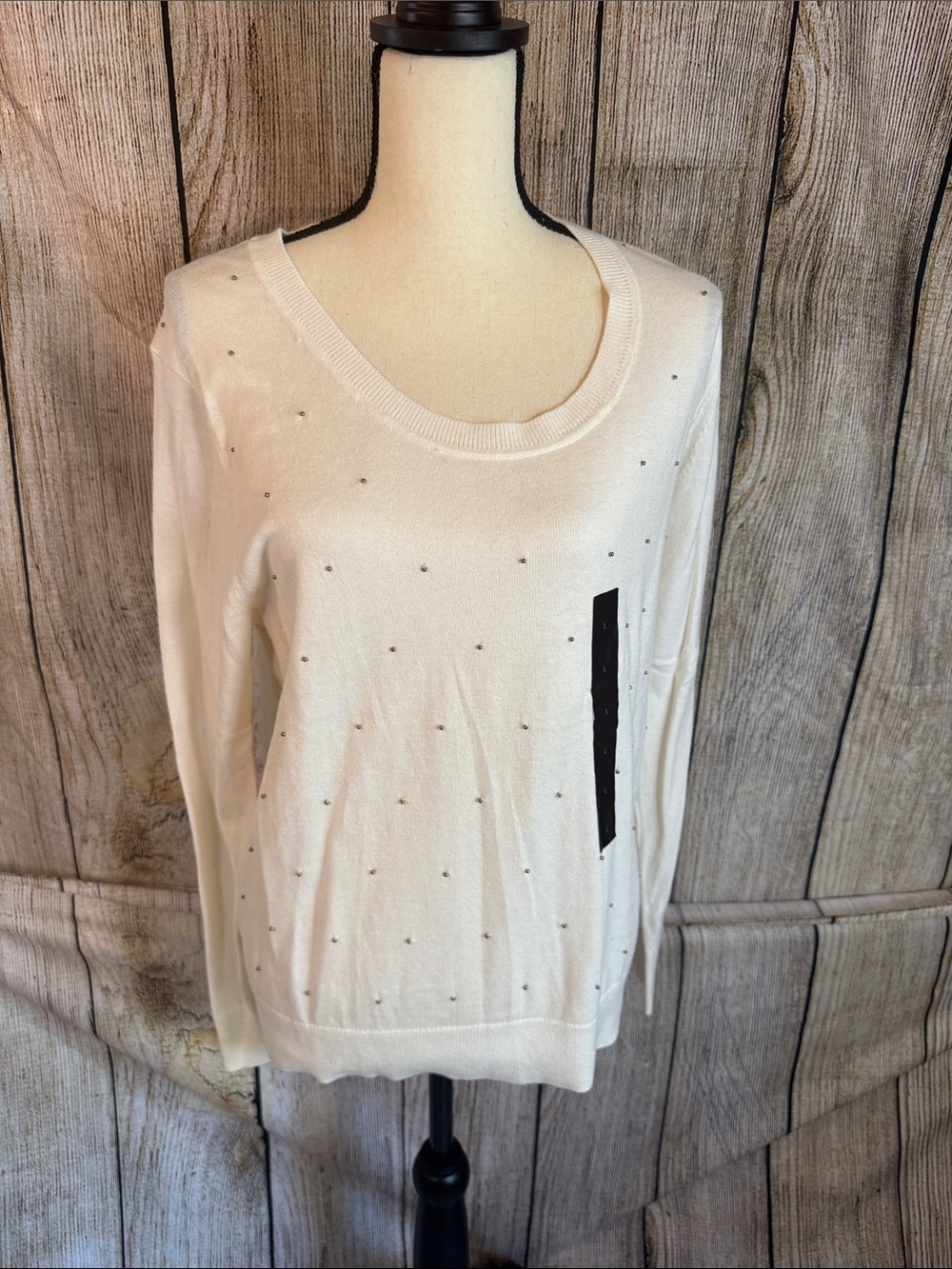 Banana Republic Cream Scoop Neck Sweater with Black Vertical Trim
